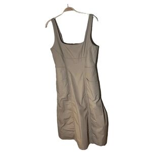 Banana Republic Seamed Poplin Midi Dress Tan Square Neck Lined Cotton Size 10